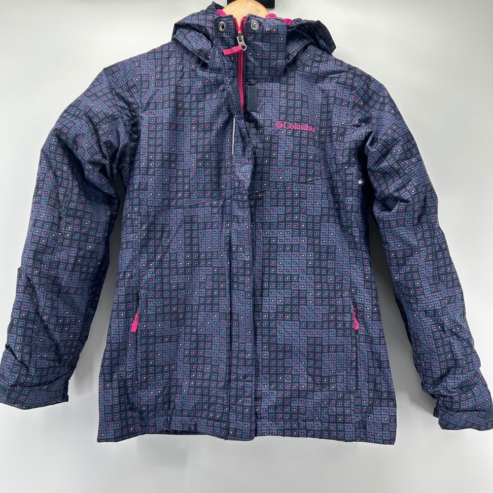 Columbia Interchange Jacket Girls M Blue Pink Omni-Heat 3-in-1 Winter Ski Coat